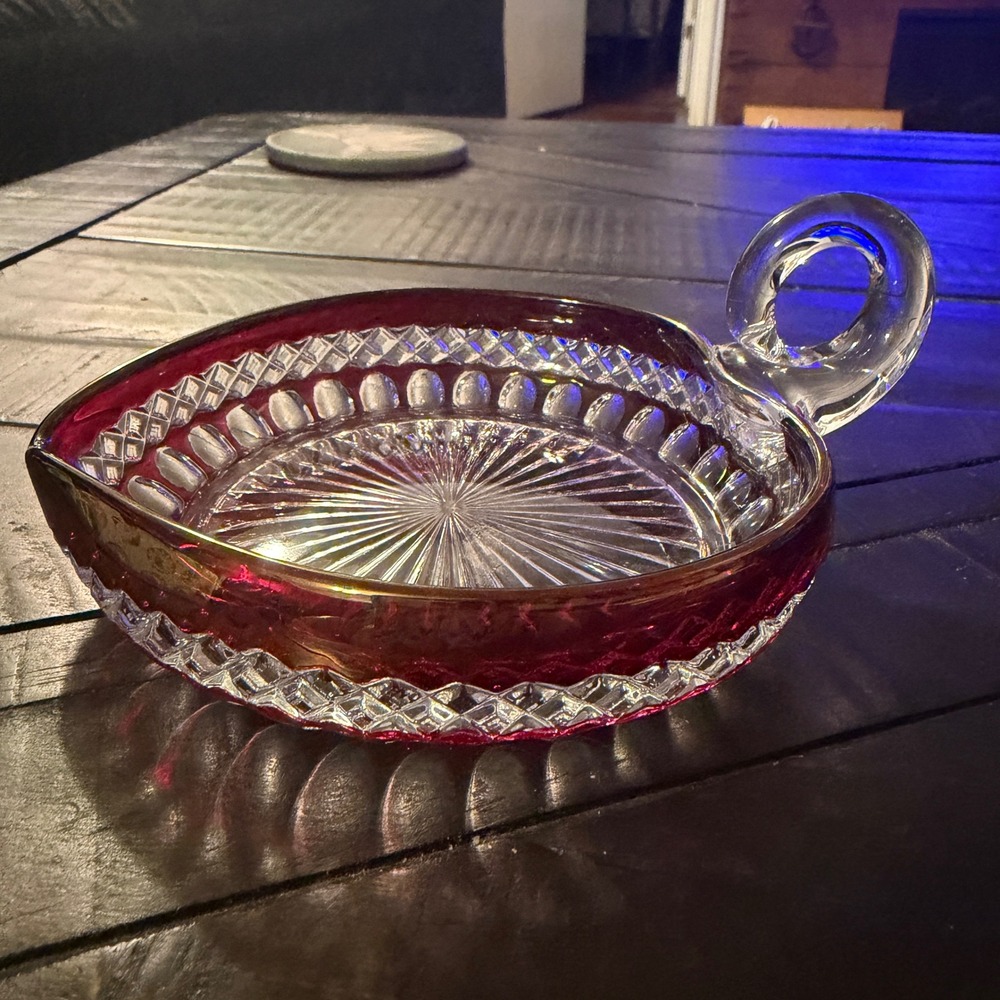 Vintage Westmoreland heart Shaped Ruby Red Stained Pressed Glass  Dish